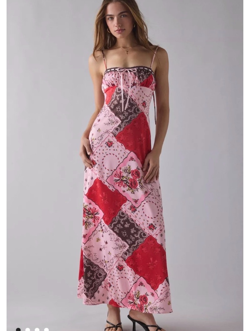 Tied With A Bow Lace & Ribbon Trim Satin Slip Maxi Dress